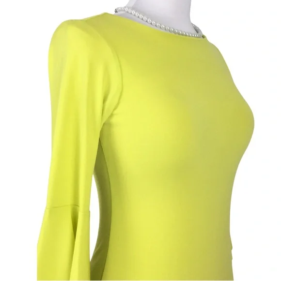 Calvin Klein Yellow Sheath Peplum Bell 3/4 Sleeve Midi Dress  size 2 - Picture 4 of 11